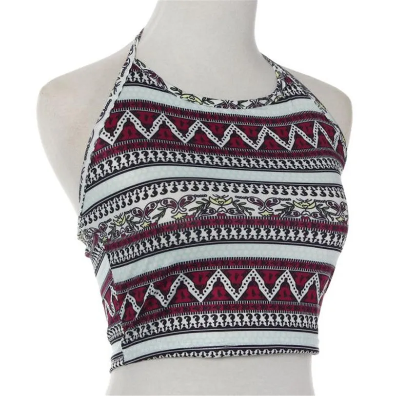 Boho Halterneck Crop Top Female Camis Vintage Sexy Casual Vest Women's Tops Base Shirt Cropped Women's Blouse Wholesale noFB13 (2)