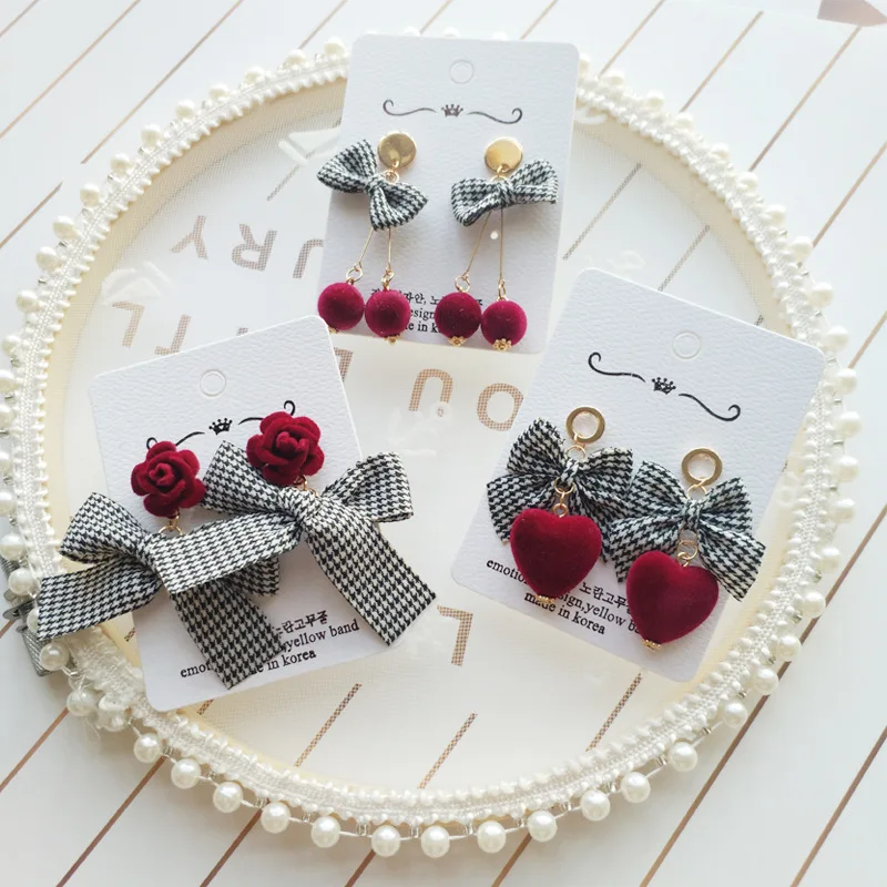 

Korea Handmade Anti-allergic Flocking Flower Plaid Bowknot Cute Women Drop Earrings Bangle Earrings Fashion Jewelry-JQDPER322D5