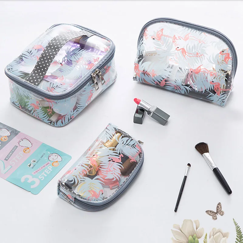 

Storage Bag Flamingos Cactus Transparent Cosmetic Bag PVC Waterproof Clear Beauty Makeup Make Up Toiletry Organization Supplies