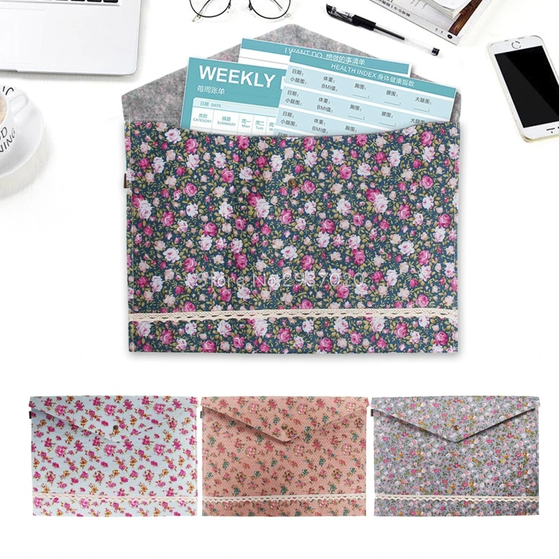 

Rural Flaral Style Document Bag A4 Size File Paper Pocket Storage Organizer For School Office D14