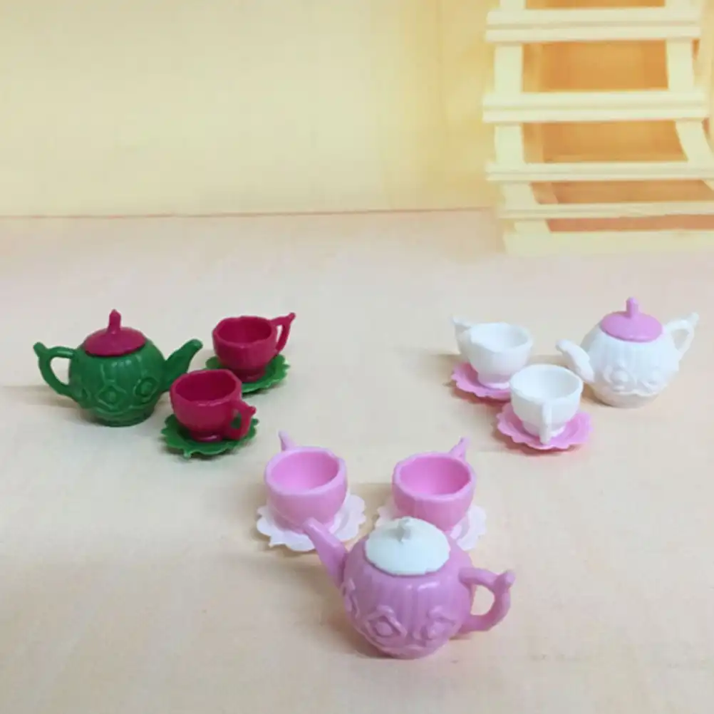 3pcs Set Best Gift Tea Pot Cups Set Plates Dollhouse Decor Kitchen