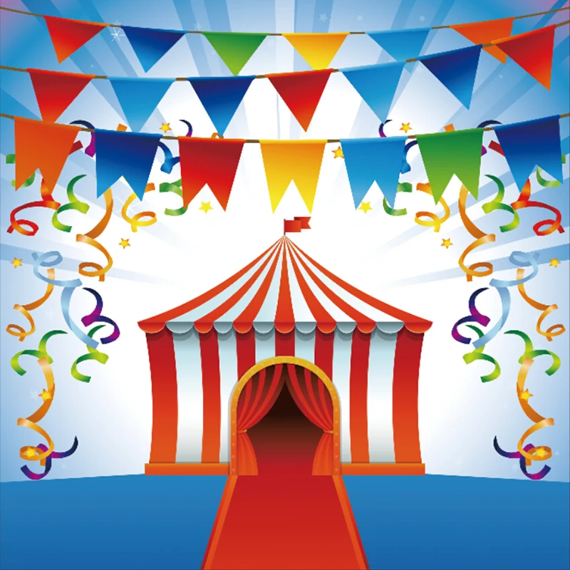 

Laeacco Cartoon Tent Flag Streamer Circus Children Photography Backgrounds Customized Photographic Backdrops For Photo Studio