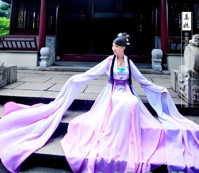 Jiang Mei шифоновые, с градиентной расцветкой, танцевальный костюм с длинным рукавом в стиле оперы, с большой юбкой на 360 градусов, для танцев Hanfu