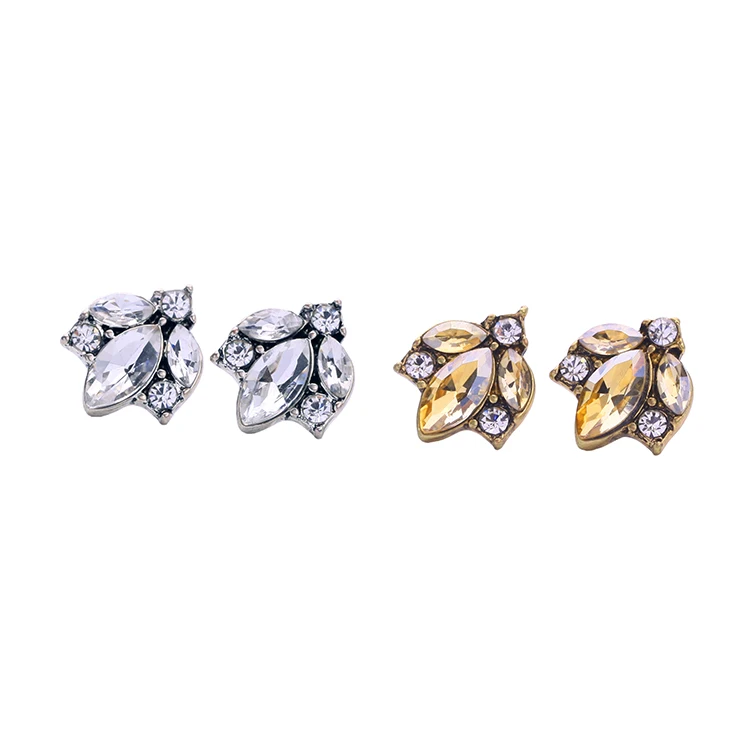 

New Arrival Europe Fashion Luxury Leaves Crystal Stud Earrings Women Brincos Vintage Earrings Bijoux Jewelry Gift E5247