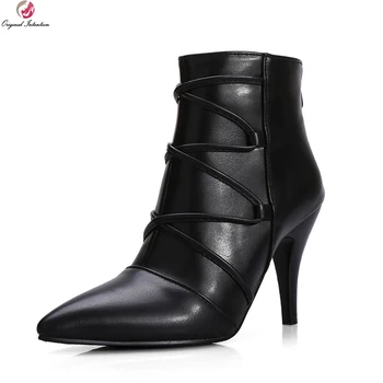 

Original Intention New Fashion Women Ankle Boots Nice Pointed Toe Spike Heels Boots Stylish Black Shoes Woman Plus US Size 4-12