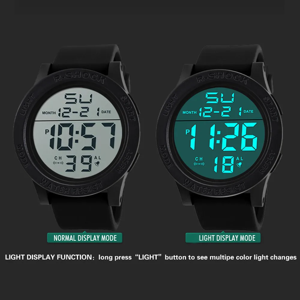 Модные водостойкие мужские часы для мальчиков с ЖК-дисплеем Цифровой Секундомер Дата резиновые спортивные часы светящиеся наручные часы люксовые бренды Спорт Прямая поставка