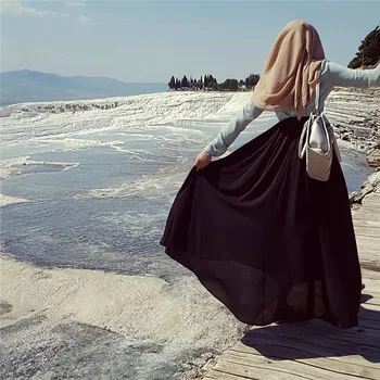 

Fashion Women's Chiffon Pleated Skirt Muslim Elegant Modest Ankle-Length Long Ramadan Party Worship Service Islamic Clothing