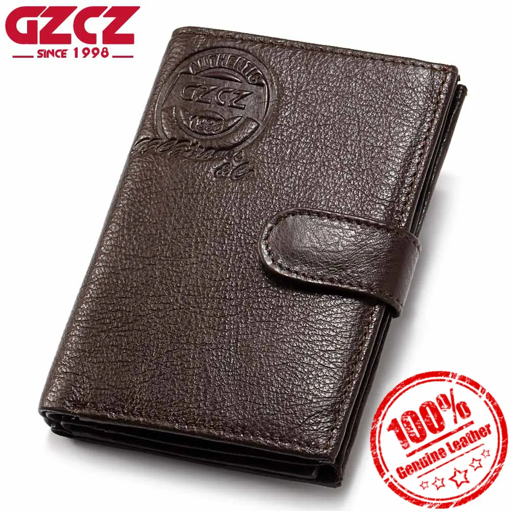 

GZCZ Genuine Leather Men Wallet Fashion Male Coin Purse High Quality Clutch Strap Cover Clamp For Money Bag Man Vintage