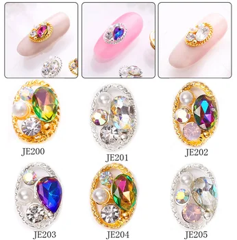 

10PCS Hollow Oval Rhinestones Pearl Charms Beauty Glitter Nails Charms Jewelry Accessories Metal for 3D Nail Art Decoration-7*12