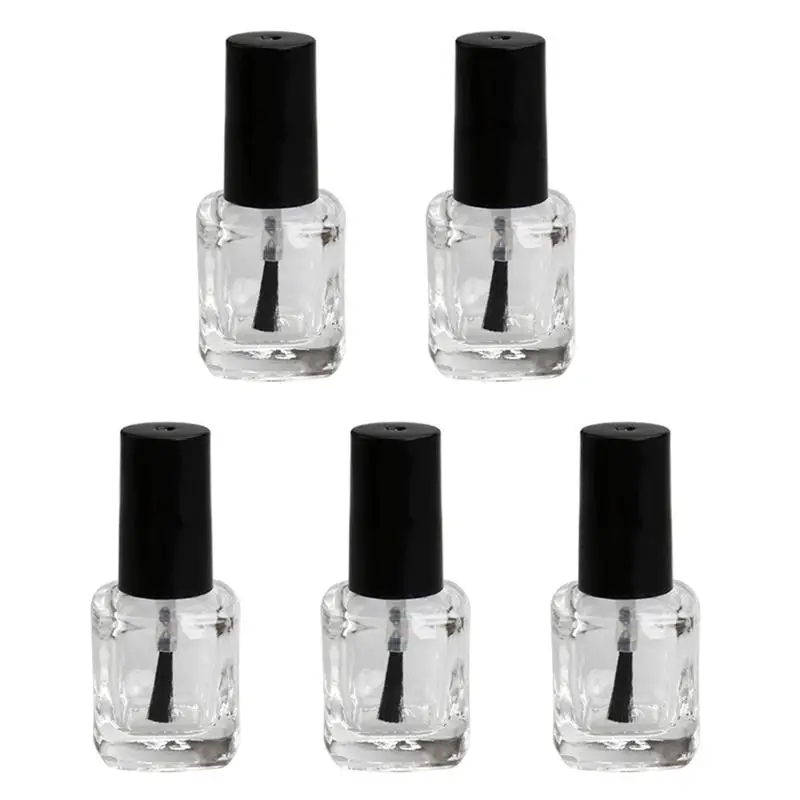 

5pcs 10ml Empty Nail Polish Bottle with Brush Inside Square Shaped Clear Nail Polish Container Bottles