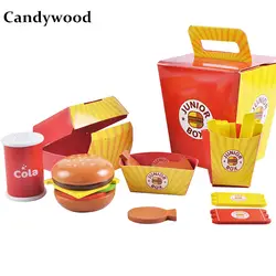 Candywood Детские деревянный притворяться играть обед Еда деревянные игрушки картофель фри гамбургер комплект Кухня игрушки Дети Для