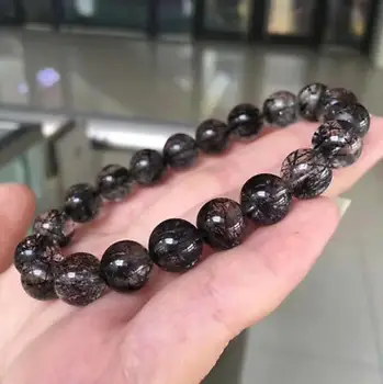 

10mm Natural Black Rutilated Stretch Round Crystal pumpkins Beads Bracelet