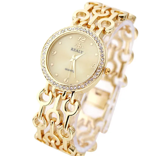Модные женские часы-браслет из нержавеющей стали с ремешком-цепочкой, женские Стразы с круглым циферблатом, женские часы P40 - Цвет: gold
