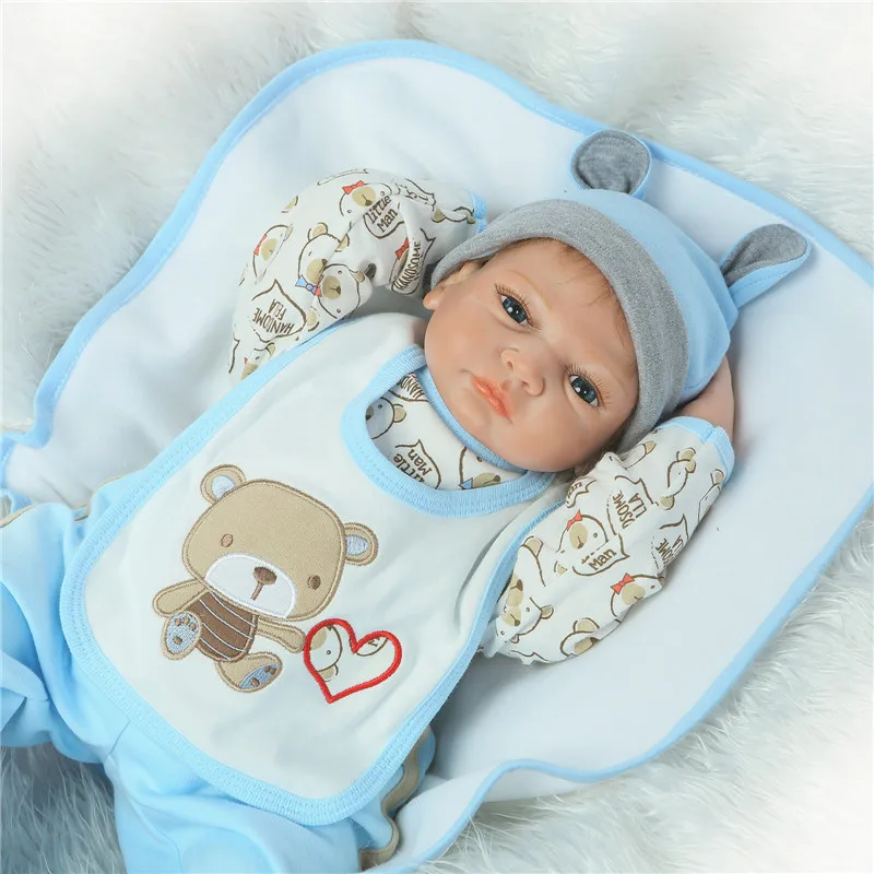 bebes reborn boy dolls 22"55cm soft silicone reborn baby dolls for child girls toys gift with bear pacifier