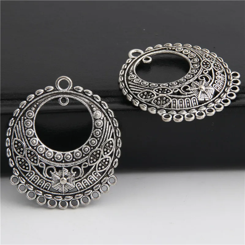 

5pcs Antique Silver Round Shaped Charms Chandelier Connector Pendant Jewelry Making DIY Handmade Craft 34mm A3027