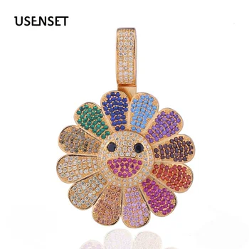 

USENSET New Product Starter Takashi Murakami Can Rotate 3A Zircon Bling Sunflower Pendant