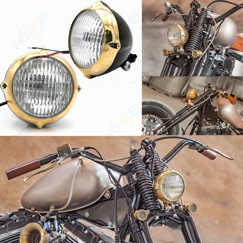 Ретро мотоцикл H4 55 Вт латунная передняя фара Старая школьная для Harley Softail Chopper Dyna