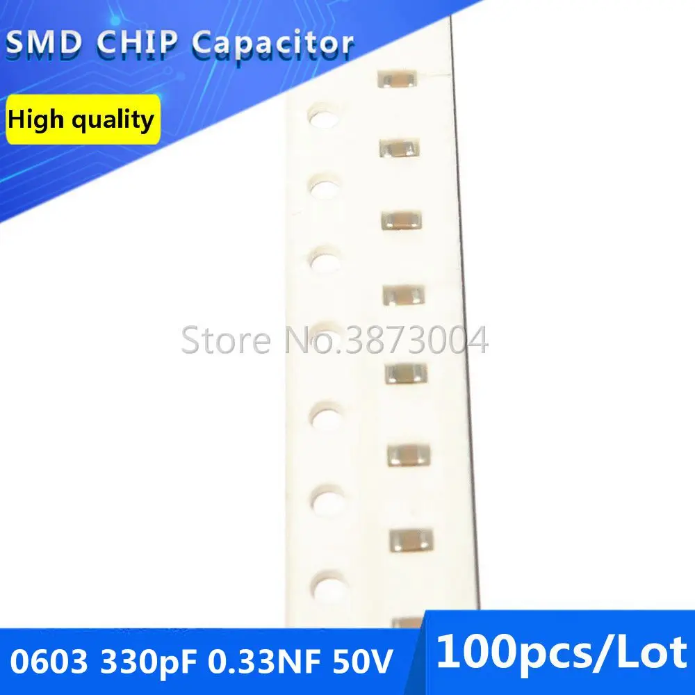 100 шт 0603 330pF 0.33NF 50V COG/NPO 5% SMD чип конденсатор | Обустройство дома