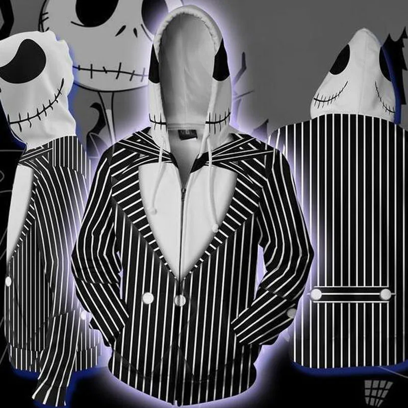 WXCTEAM повседневные спортивные толстовки с капюшоном и 3D-принтом Jack Skellington повседневные толстовки с капюшоном на молнии с капюшоном топы в стиле хип-хоп