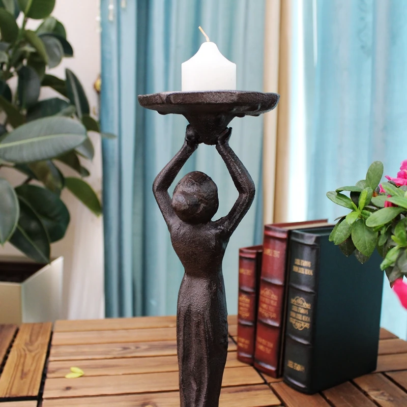 2 Vintage Pillar Stick Holder Cast Iron Brown Angel Wings Metal Church Candle Holders Stand Ornate Home Decoration Table Antique 2 Vintage Pillar Stick Holder Cast Iron Brown Angel Wings Metal Church Candle Holders Stand Ornate Home Decoration Table Antique