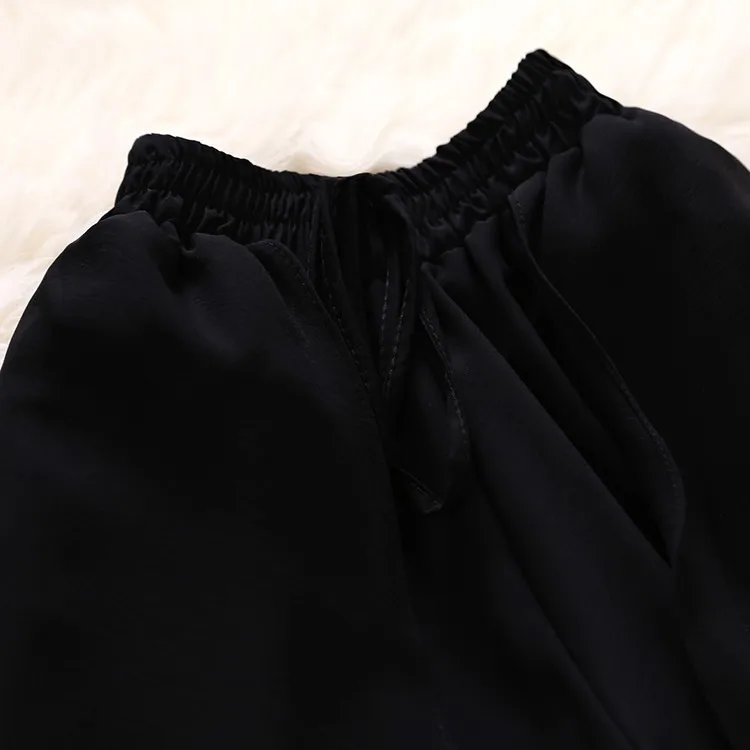 Летние новые женские кружевные шифоновые брюки с бантом женские шорты с высокой талией Женские однотонные широкие шорты - Цвет: Черный