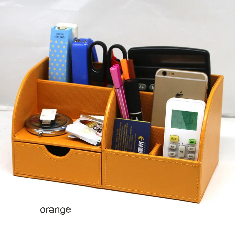 O6-Grid из искусственной кожи органайзер для канцелярских принадлежностей с ящиком ручка карандаш держатель офисные аксессуары для рабочего стола Dest набор стол deco 201E - Цвет: orange