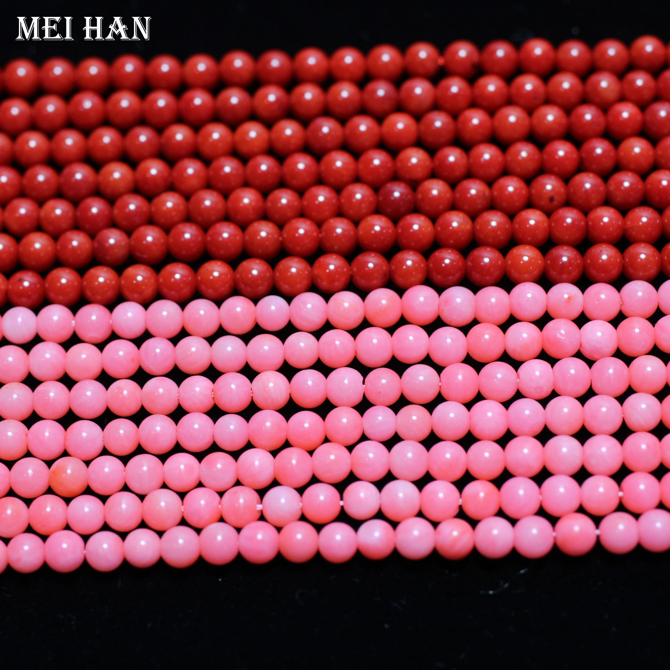 

Meihan wholesale (5 strands/set) natural grade A pink coral 4mm+-0.2 round loose beads with dyed color for jewerly making