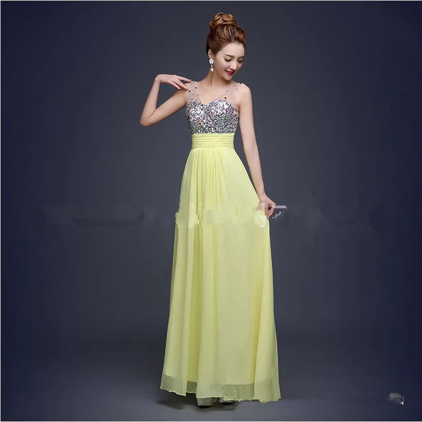 Шифоновые вечерние платья с v-образным вырезом строгое длинное вечернее платье vestido de festa robe de soiree TK749 - Цвет: Yellow