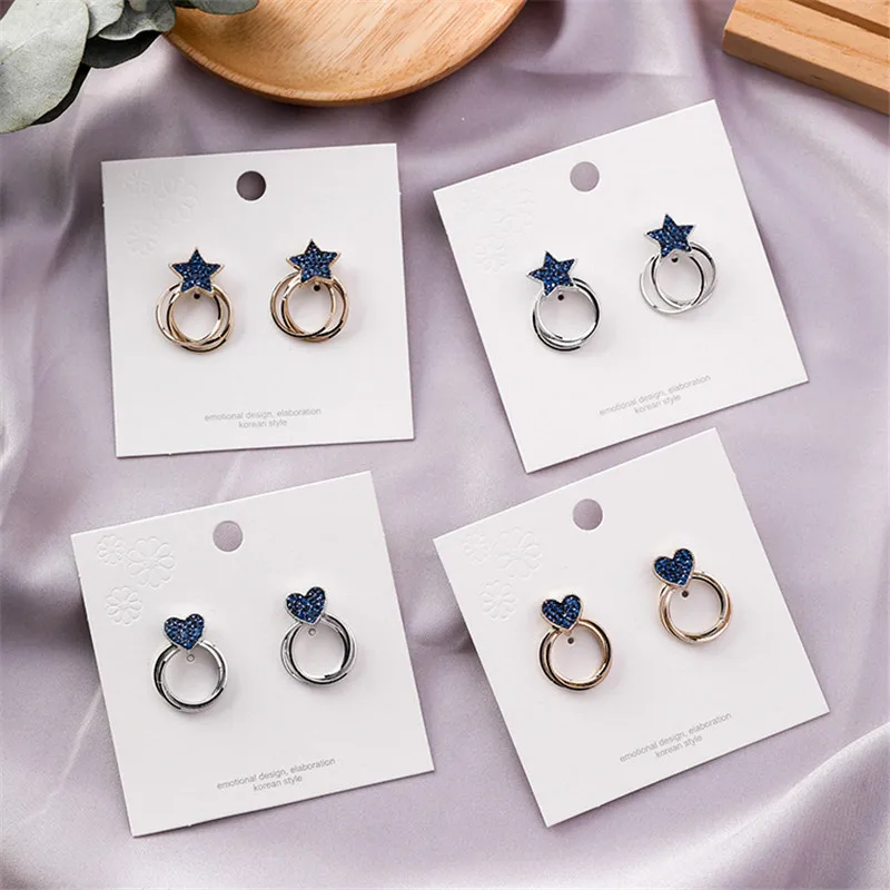 

Fashion Star Heart Blue Crystal Stud Earrings for Women Multi layer Metal Round Circle Simple Ear Jewelry Party Girl