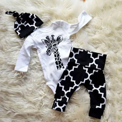 3pcs Newborn Baby Boys clothes Cotton deer long sleeve Romper+ Pants+Hat Outfits Clothes Set