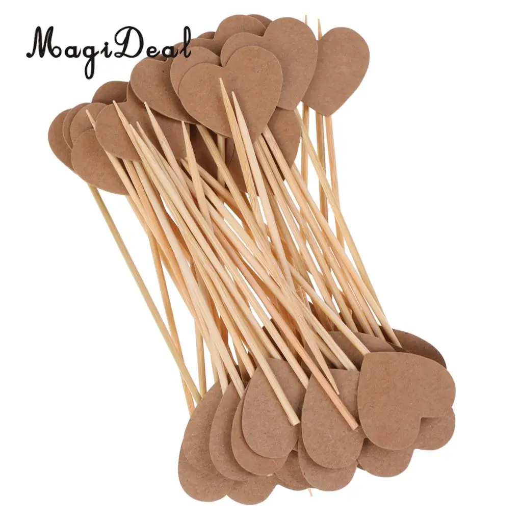 MagiDeal Craft Paper Rustic Heart Cupcake Cake Topper Flags Pick Wedding Party Decor 