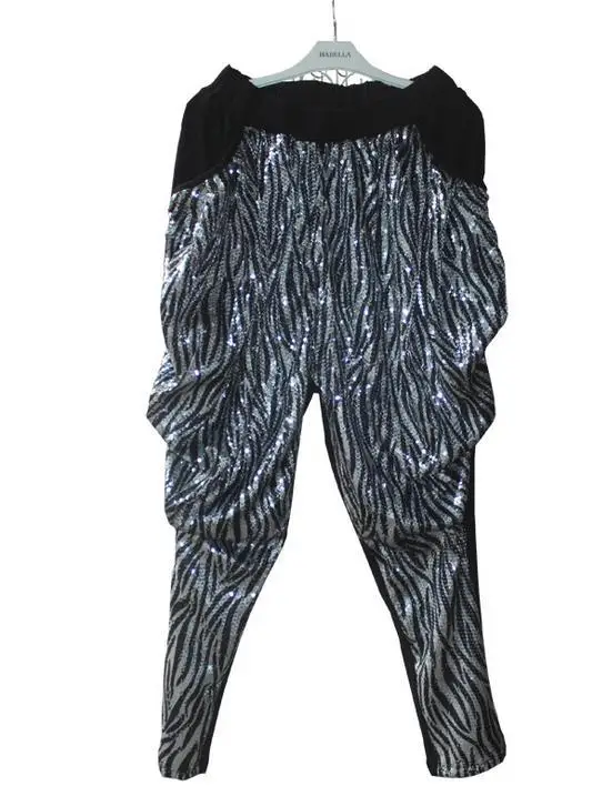 Серая модная мужская одежда брюки с пайетками Леопардовый принт оригинальные Штаны Костюмы певцы дизайн настраиваемый - Цвет: Серебристый