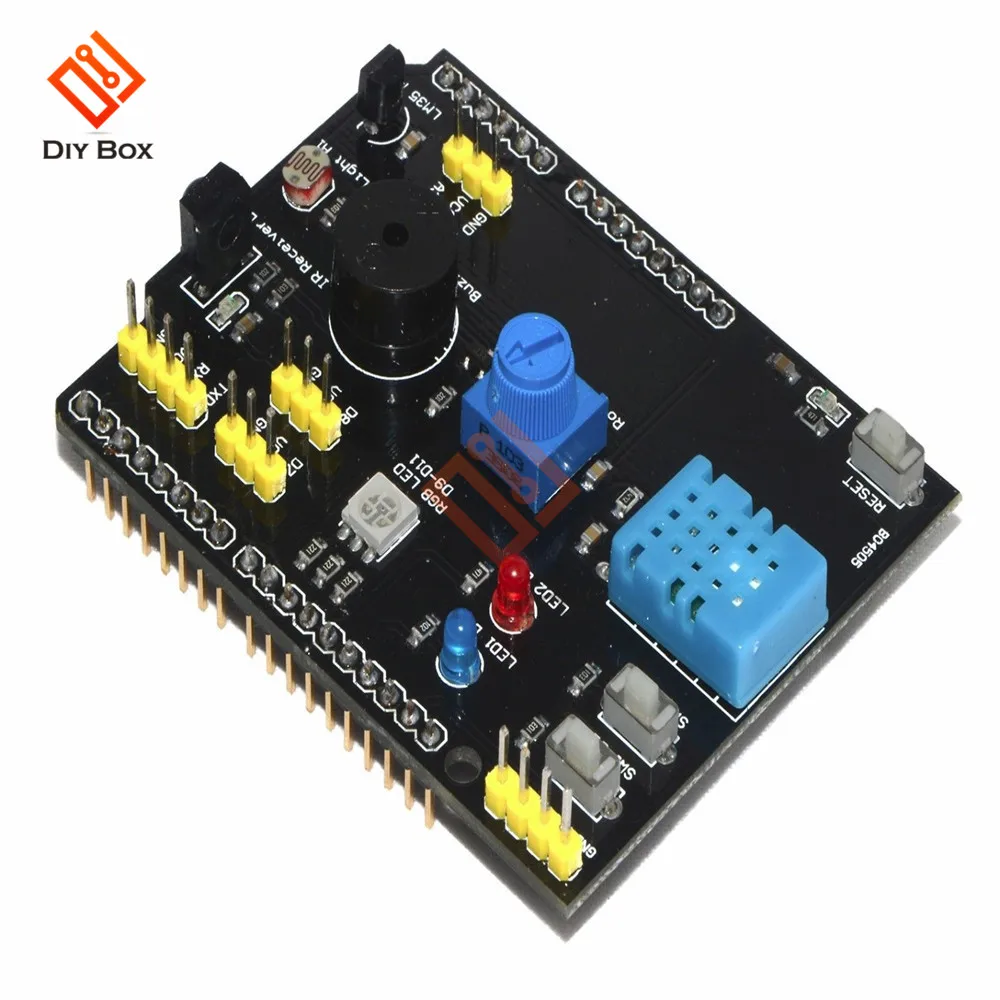 DHT11 LM35 Температура влажность Сенсор Многофункциональный Плата расширения адаптер для Arduino UNO R3 RGB светодиодный ИК-приемник зуммер один