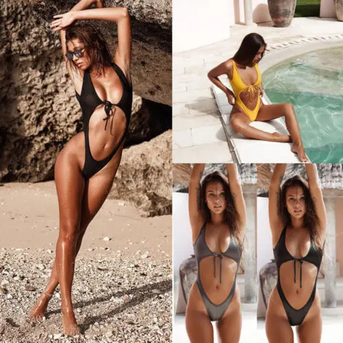 

One Piece Women V Neck Hollow Out Thong Bikini Monokini Swimsuit Swimwear Bather Suit Beachwear Swimming Suit