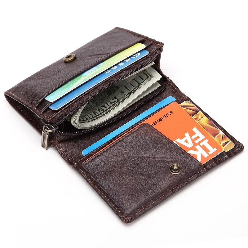 

Vintage Genuine Leather Short Men Wallet Zipper Coin Purse Travel Organizer Male Storage Bag Card Holder Mini Clutch Bag HB177