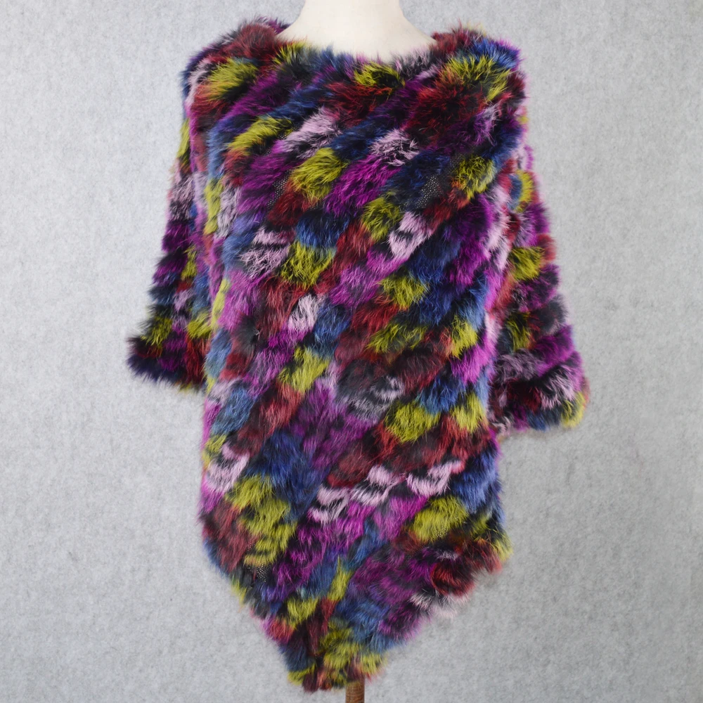 New 100% Real Knit Rabbit Fur Poncho Rabbit fur coat scarf shawl Children Lady 