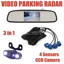 DIYKIT 4 Sensors 4.3 Inch Rear View Car Mirror Monitor + Video Parking Radar + LED Ccd Car Camera Parking Assistance System Kit