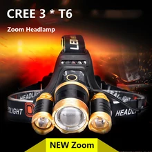 Headlamp LED CREE 3 T6 light 18650 battery Zoom waterproof Outdoor Camping Fishing Hunting High Power Rechargeable Headlight