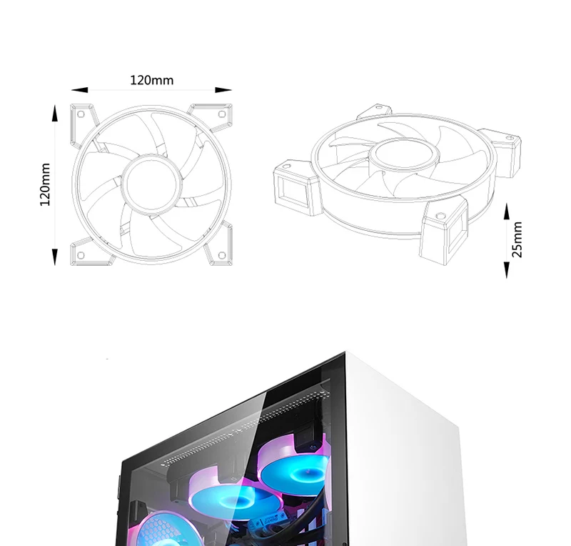 120*120*25 мм 5 шт./3 шт. корпус беззвучный Вентилятор охлаждения RGB светодиодный вентилятор охлаждения процессора компьютера с синхронизатором дистанционного управления