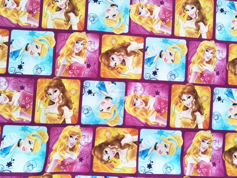 

50*148cm Cinderella Beauty and the Beast polyester slip elastic Fabric sewing baby Patchwork Fabric diy girl Pajama skirt