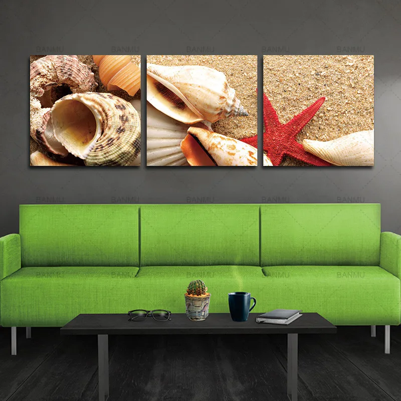 

Walls Paintings 3 Panels Modern GicleeWall Landscape Artwork Painting for Room Decor Conch Starfish Pictures Prints on Canvas