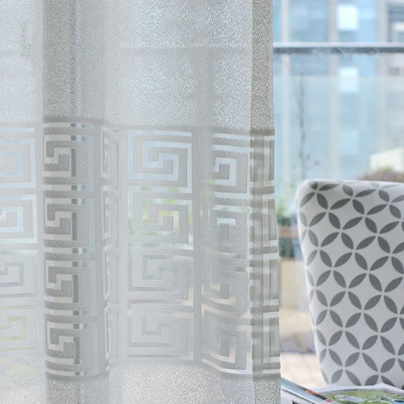 

Modern Simple White Jacquard New Tulle Curtain for Living Room Bedroom Window Screen Luxury Sheer Soft Hollow-out Curtain Fabric