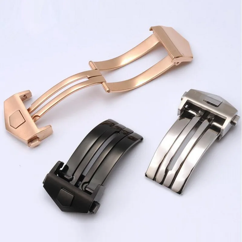 

18mm 20mm 316L Stainless Steel Butterfly Watch Band Buckle Strap Rose Gold Black For TAG HEUER CARRERA Clasp Replacement