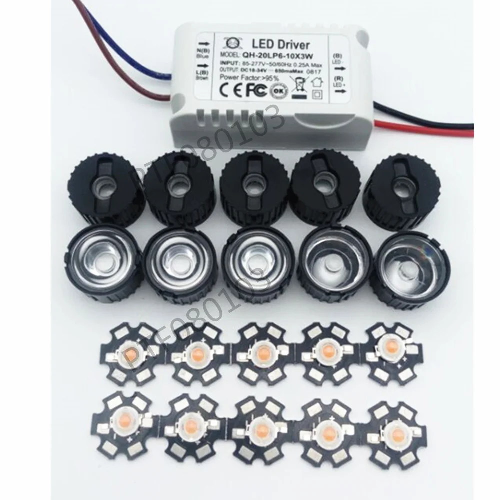 

6-10X 3W Plant Grow Full Spectrum 380-840nm High Power LED + 10pcs lens + 1pcs 6-10x3w driver