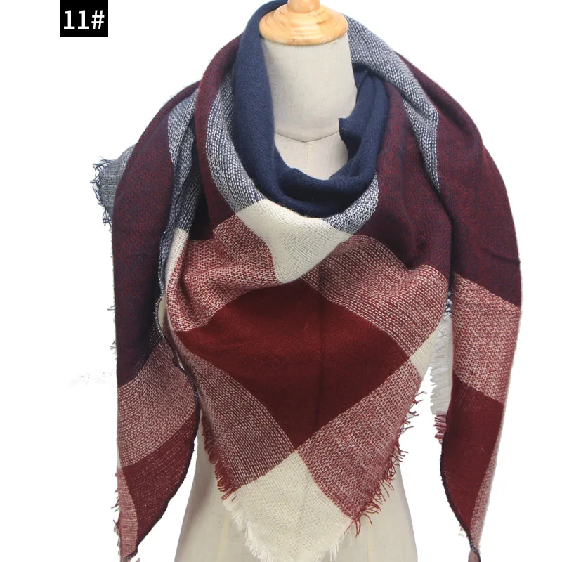 Высокое качество Зимний шарф Треугольная шотландская клетка дизайнерский шарф унисекс акриловые кашемировые базовые шали женские шарфы горячая распродажа - Цвет: color 11