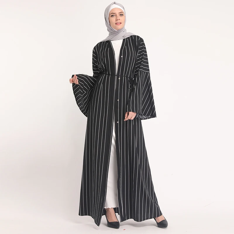 Черный Полосатый кафтан abaya халат Дубайский мусульманский кардиган платье хиджаб Абая для женщин Caftan Катар Оман турецкий Исламский Одежда