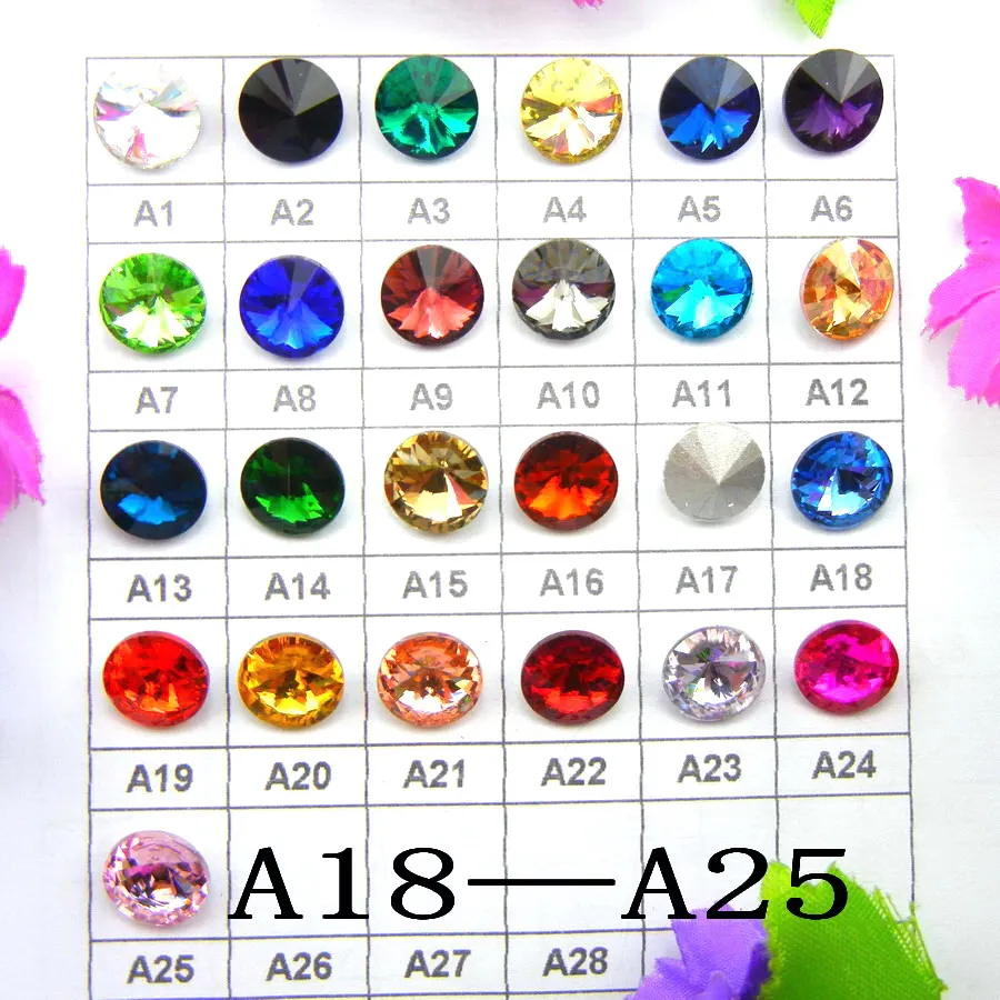 

[A18-A25] 6mm 8mm 10mm 12mm 14mm 16mm 18mm colors mix Rivoli round shape glass Crystal Glue on rhinestone beads accessories diy