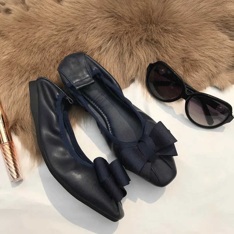 Plus Size 34-42 Sheepskin Women Ballet Flats Bowknots Driving Shoes Female 2018 Soft Casual Flat Heel Shoes Women's Single Shoes (29)