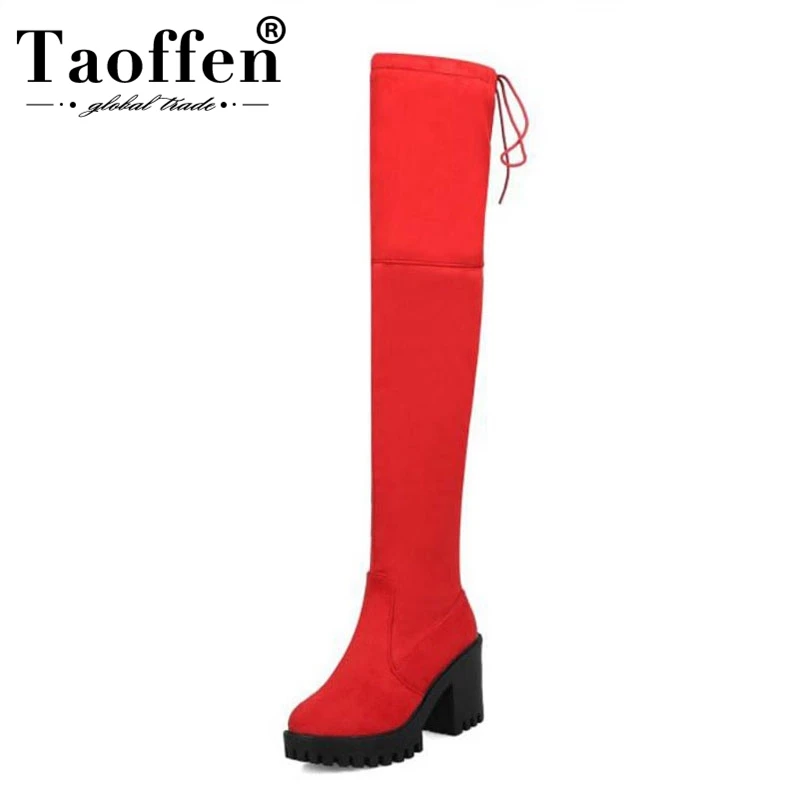 

Taoffen Women High Heels Boots Zipper Bowknot Over Knee Boots Platform Warm Winter Thigh High Shoes Women Footwear Size 33-43
