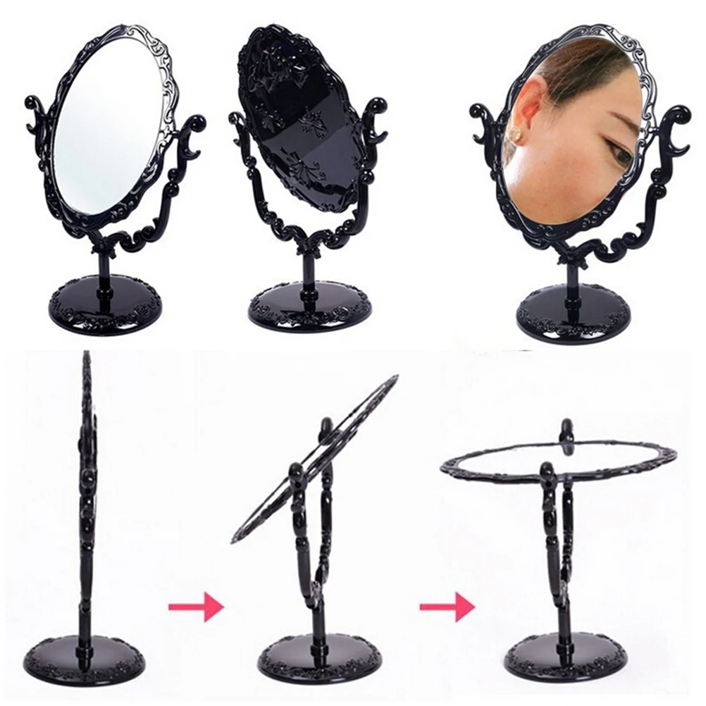 Vintage Desktop Rotatable Gothic Rose Stand Compact Makeup Mirror Black
